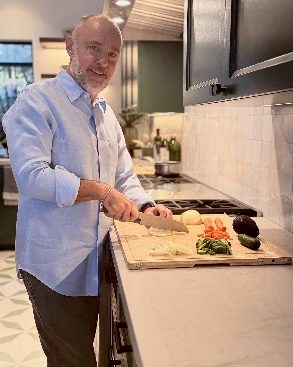 Stephane Bombet cooking in a Los Angeles kitchen